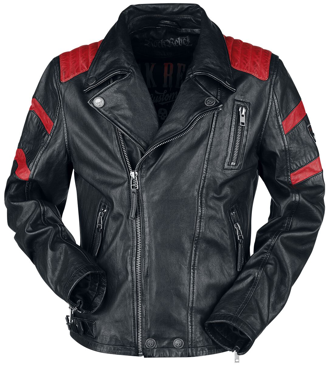 Black/Red Leather Biker Jacket | Rock Rebel by EMP Kurtka skórzana | EMP
